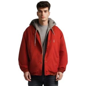 90s TODAYSNEWS RED STREETWEAR OVERSIZED JACKET W GRAY JERSEY INSERT HOODIE SZ XL